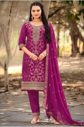 Viscose Embroidered Purple Eid Salwar Kameez with Dupatta SK155930