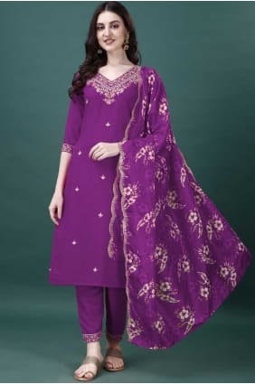 Weaving Cotton Salwar Kameez in Purple SK155740