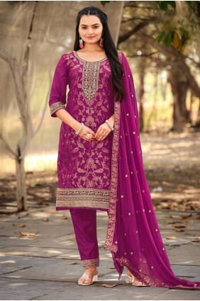 Purple Jacquard Embroidered Salwar Kameez with Dupatta SK155895