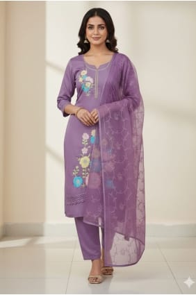Embroidered Salwar Kameez in Purple Silk SK159081