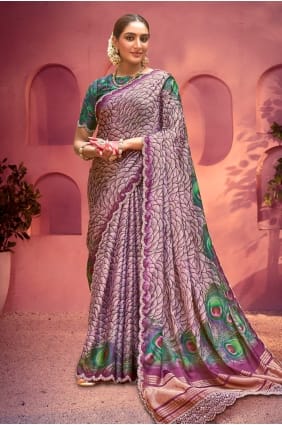 Silk Saree with Hand,printed in Purple SR29066
