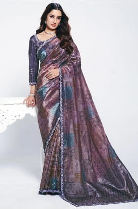 Purple Saree in Embroidered Silk SR28949