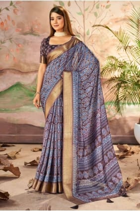 Purple Saree in Silk with Printed SR28432