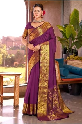 Purple Saree with Weaving Silk SR28150