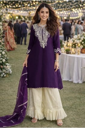 Silk Purple Palazzo Suit in Mirror PZ4369