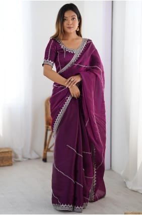 Purple Sequins,thread Saree in Silk SR29737