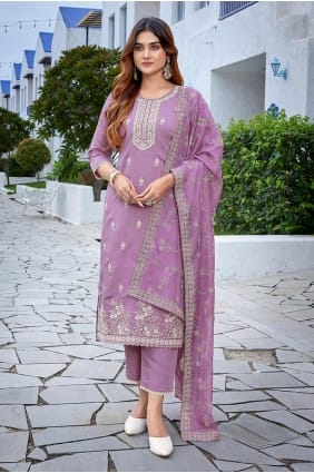 Purple Straight Suit in Digital print Chanderi SK155408