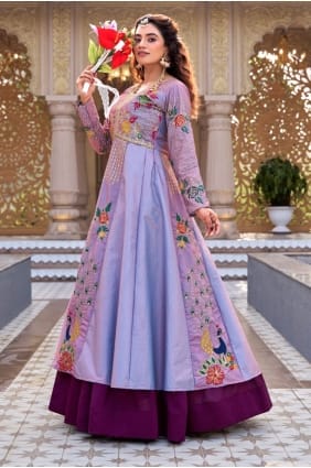 Thread Silk Lehenga Suit in Purple with Dupatta LS087