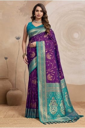 Purple Banarasi silk Saree with Zari SR29652