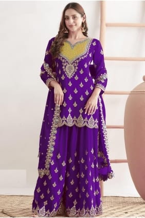 Zari Chinon Purple Eid Palazzo Suit with Dupatta PZ4289