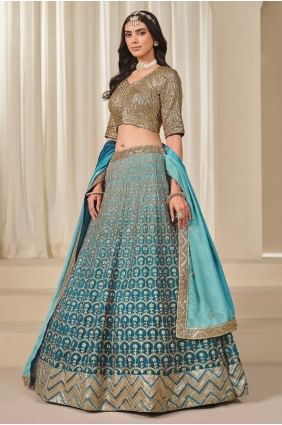 Embroidered Silk Lehenga Choli in Rama with Dupatta LC8588