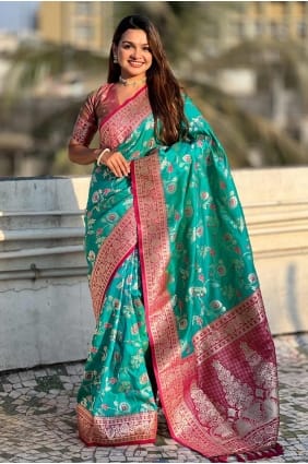 Rama Saree with Weaving Banarasi silk SR28352