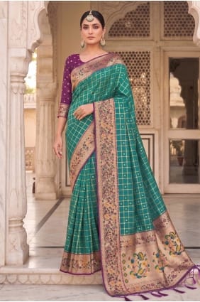 Weaving Saree in Rama Banarasi silk SR29992