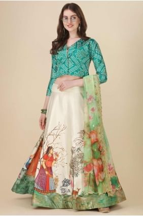 Rama Satin Digital print Party Lehenga Choli with Dupatta LC8314