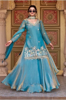 Lehenga Choli in Rama Polyester with Thread LS095