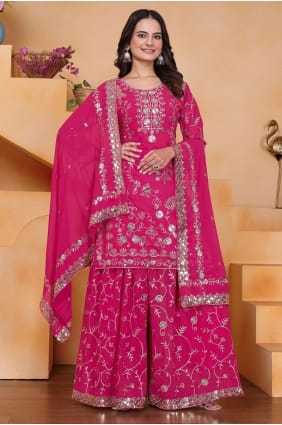 Sequins Palazzo Suit in Rani pink Faux georgette PZ4364
