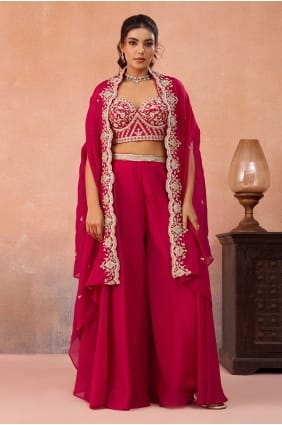 Rani pink Embroidered Palazzo Suit in Organza PZ4505