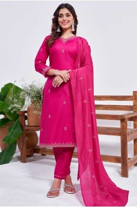 Rayon Salwar Kameez with Embroidered in Rani pink SK155765
