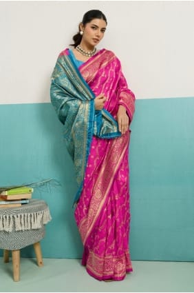 Banarasi silk Saree in Rani pink with Zari SR29725