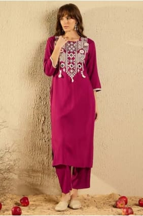 Weaving Rayon Salwar Kameez in Cherry SK155748