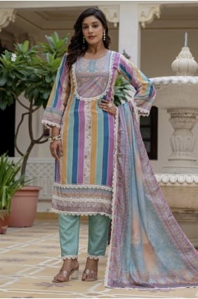 Multicolor Embroidered Salwar Kameez in Rayon SK155842