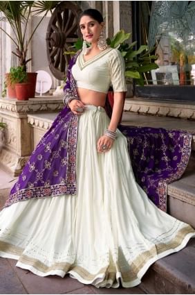 Weaving Rayon Lehenga Choli in White LC8624