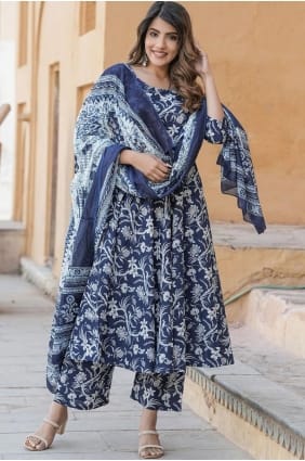 Rayon Eid Salwar Kameez with Printed in Navy blue SK155942