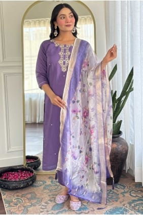 Purple Printed Salwar Kameez in Rayon SK155727