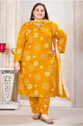 Salwar Kameez in Yellow Rayon with Printed SK15626