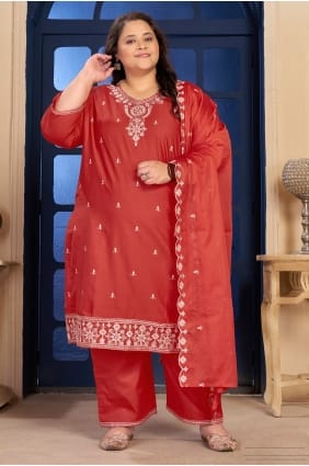 Cotton Salwar Kameez with Embroidered in Red SK159153