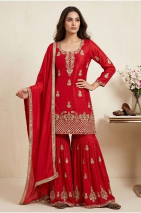 Red Salwar Kameez in Embroidered Silk SS1384