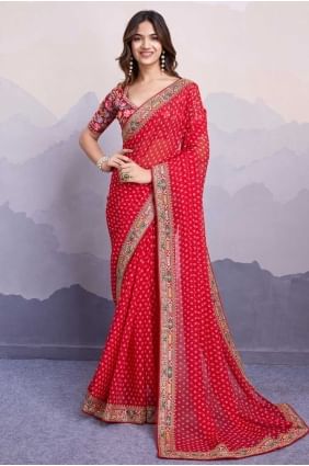 Beautiful Red Georgette Saree with Embroidered SR28684