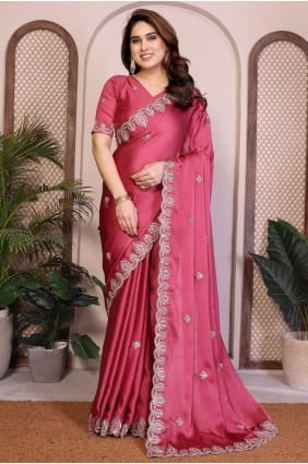 Red Lace border Saree in Satin SR29631