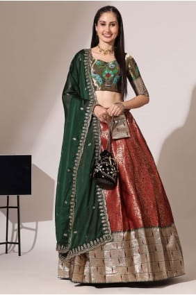 Red maroon Lehenga Choli in Silk with Embroidered LC9021