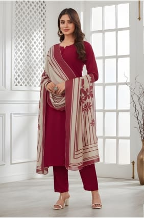 Silk Red Salwar Kameez in Printed SK159102