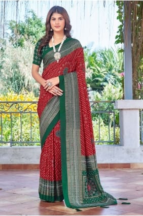 Tussar silk Saree in Red with Printed SR29478