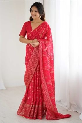 Red Banarasi silk Saree with Weaving SR28848
