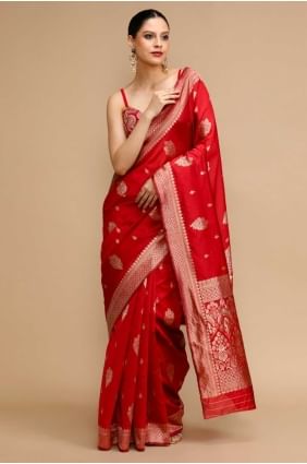 Handwoven Silk Saree with Zari in Red SR28744