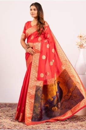 Banarasi silk Saree in Red with Resham,zari SR29452