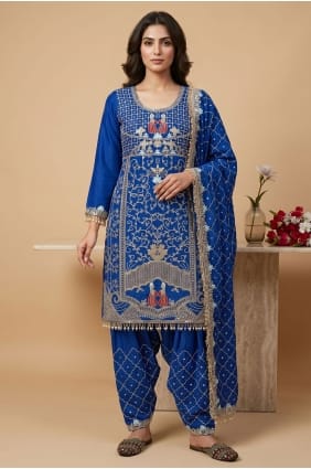 Embroidered Salwar Kameez in Royal blue Crepe SK159171