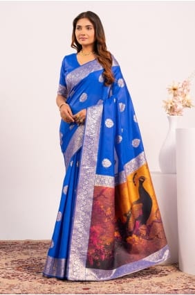 Resham,zari Saree in Royal blue Banarasi silk SR29453