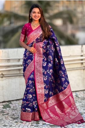 Royal blue Saree in Banarasi silk with Weaving SR28354