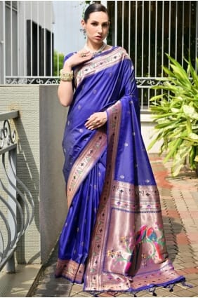Royal blue Saree in Banarasi silk with Zari SR29645