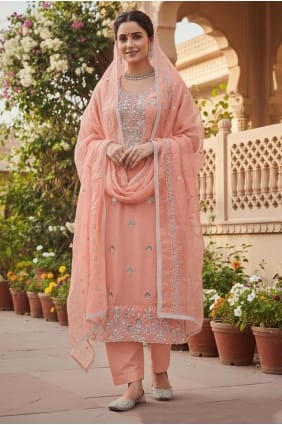 Rust Salwar Kameez in Embroidered Cotton SK15693