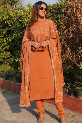 Rust Salwar Kameez in Embroidered Silk SK15798