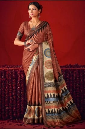 Rust Silk Saree with Digital print SR29519