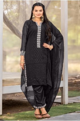 Black Embroidered Georgette Eid Salwar Kameez SK155934