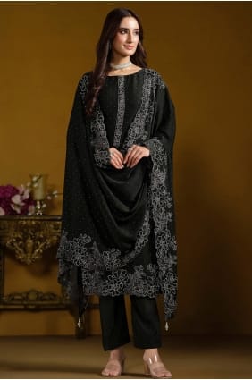 Embroidered Georgette Salwar Kameez in Black SK15790