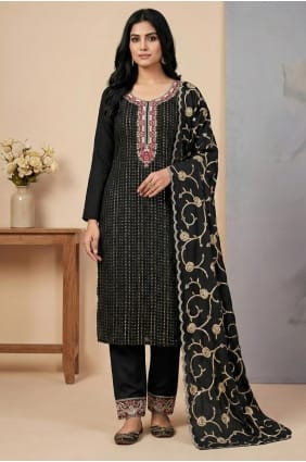 Silk Salwar Kameez in Black with Thread SK15633