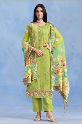 Embroidered Georgette Salwar Kameez in Green with Dupatta SK15771